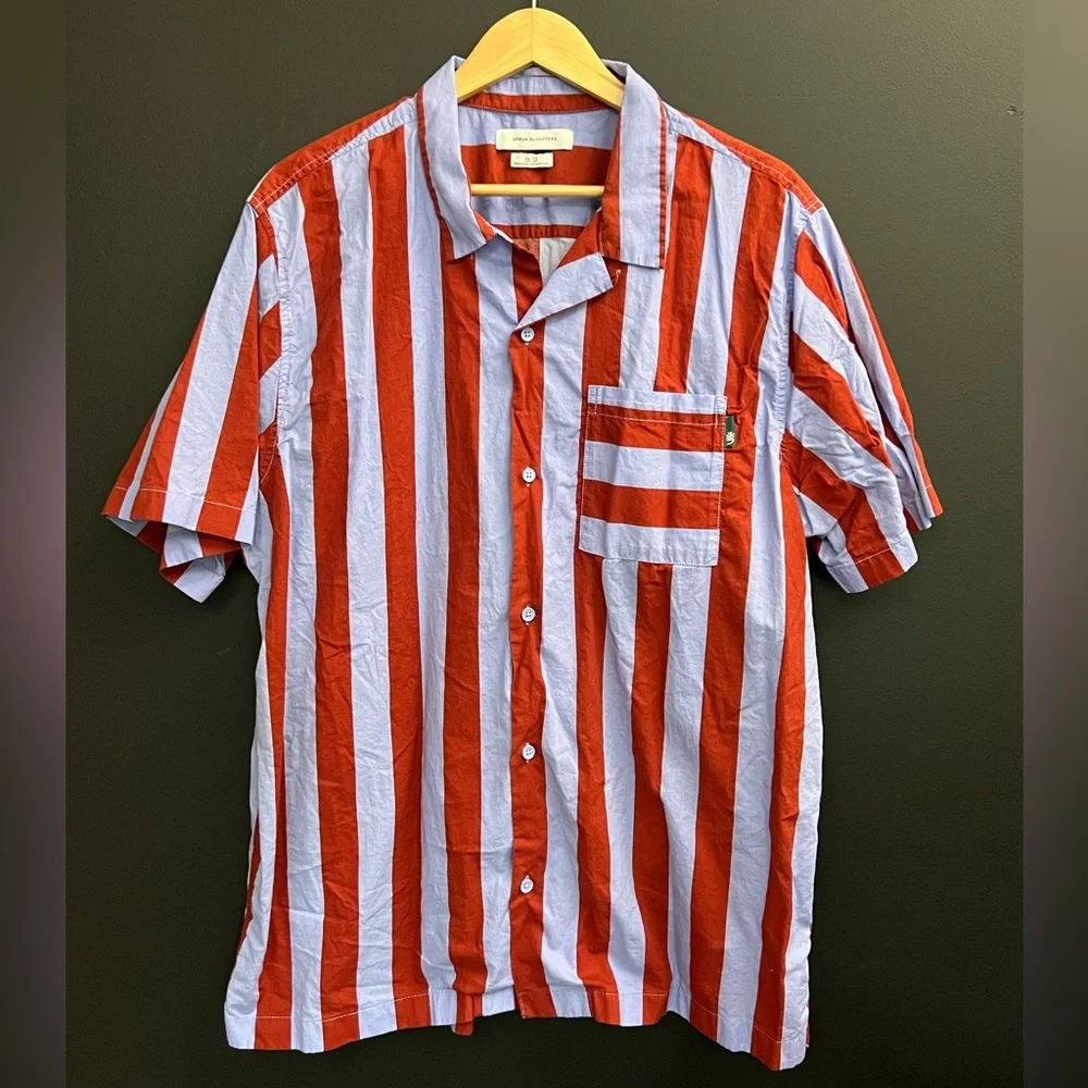 Urban Outfitters XL Red Purple Striped Button Up Shirt - Picture 3 of 4